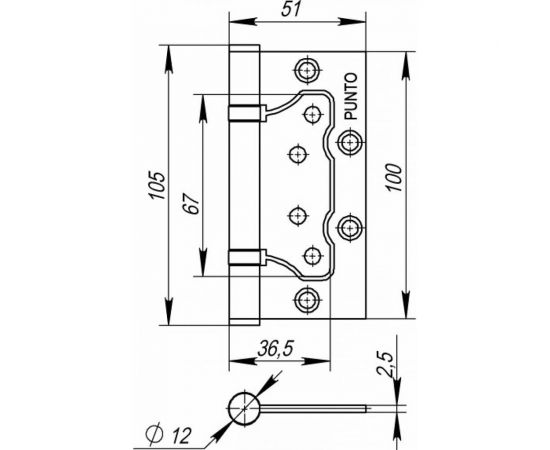 Универсальная петля без врезки PUNTO 200-2B 100x2,5 SB мат. золото 35493 – изображение 2