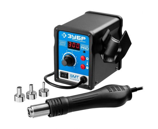 Термовоздушная цифровая паяльная станция ЗУБР 100-500C, шаг 1C, 120л/мин, 650Вт, 3 насадки 55350 – изображение 4