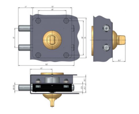 Накладной замок Поливектор ""Барьер-Каре"" с лицевой пластиной хром, длина ключа 80 мм 2433 – изображение 2
