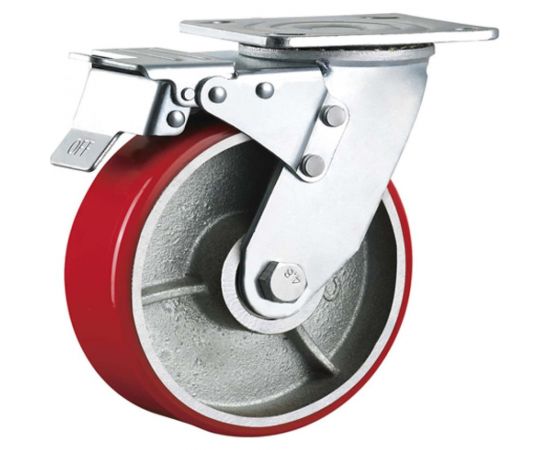 Большегрузное колесо с полиуретановой шинкой С-4102-DUS поворотное, с тормозом, г/п 1500 кг EURO-LIFT 00021782 