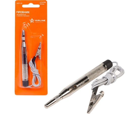 Автомобильный пробник Airline с лампой и проводом металл 6/12/24В 110мм ACP-02 