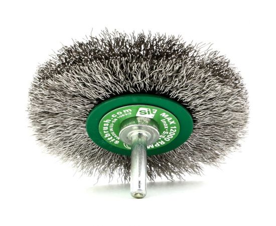 Щетка концевая для дрели 80х12 мм, хв-к 6 мм, проволока гофрированная нерж. сталь 0.3 мм SIT 0976 – изображение 5