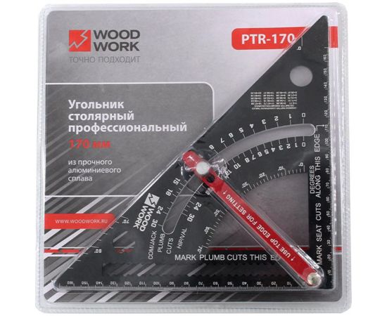 Плотницкий угольник WOODWORK 170 мм, дюймовый, со сдвижным упором, алюминиевый PTR-170 – изображение 4