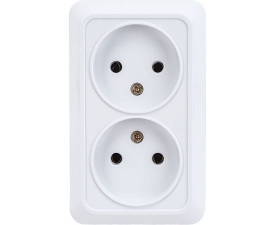 Розетка Intro Quadro двойная без заземления 2x2P, 16А-250В, IP20, открытая установка, Quadro, белый, Б0053792 