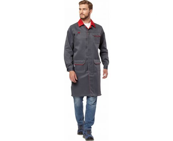 Халат Эксперт Спецодежда Страйк серый/красный, р. 48-50, рост 182-188 6446000045308 