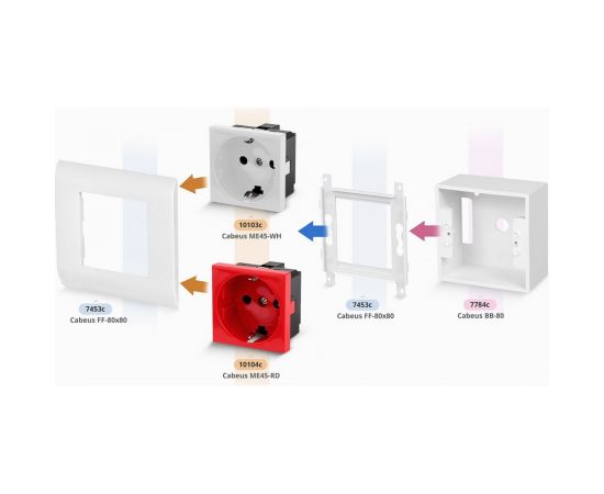 Электрическая розетка Cabeus Mosaic 45x45, нем. ст., 2K+3, 16A, красная (в сборе) ME45-RD – изображение 2