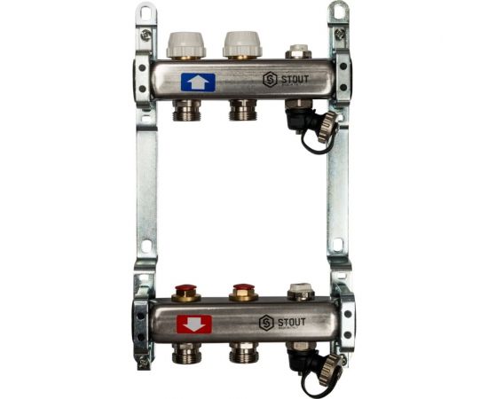 Коллектор из нержавеющей стали без расходомеров, с клапаном выпуска воздуха и сливом STOUT 2 выхода SMS-0932-000002 