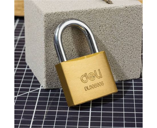 Навесной латунный замок DELI 50 мм dl508906 (автомат, 3 ключа, закаленная дужка) 119320 – изображение 2