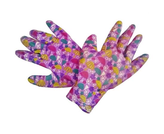 Садовые перчатки СПЕЦ Garden Flowers полиэстер, с прозрачным нитриловым покрытием, р. L/9 GF-PN-02L 