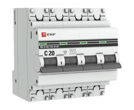 Автоматический выключатель EKF PROxima ВА 47-63 4P, 20А, 4,5kA, SQ mcb4763-4-20C-pro 