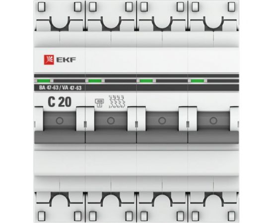 Автоматический выключатель EKF PROxima ВА 47-63 4P, 20А, 4,5kA, SQ mcb4763-4-20C-pro – изображение 2