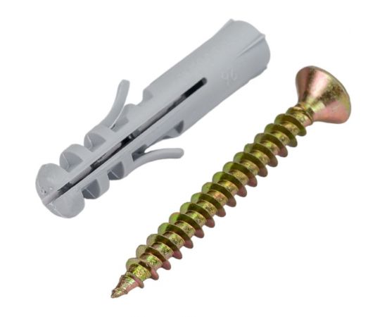 Набор для крепления ВИРТУОЗ дюбель 8х40, шуруп 5х45 потайная головка, желтый цинк, 18 шт. 00248 – изображение 2