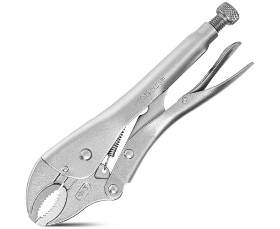 Зажимные клещи DELI dl0381 с изогнутыми губками, 200мм, рабочий ход 55мм, регулировочный винт 110709 