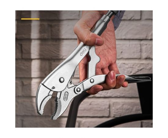 Зажимные клещи DELI dl0381 с изогнутыми губками, 200мм, рабочий ход 55мм, регулировочный винт 110709 – изображение 5