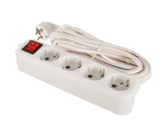Удлинитель Smartbuy 4 гнезда 5 метров 16А/3,5кВт с выкл. и заземлен. ПВС 3х1,0 SBE-16-4-05-ZS 