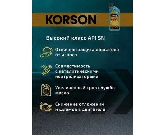 Моторное масло KORSON 5W-30 синтетическое, 1 л KS00021 – изображение 6