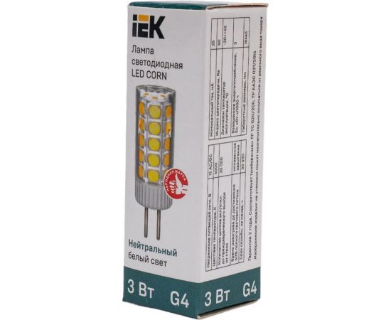Светодиодная лампа IEK corn капсула 3вт 12в 4000к керамика g4 LLE-CORN-3-012-40-G4 – изображение 4