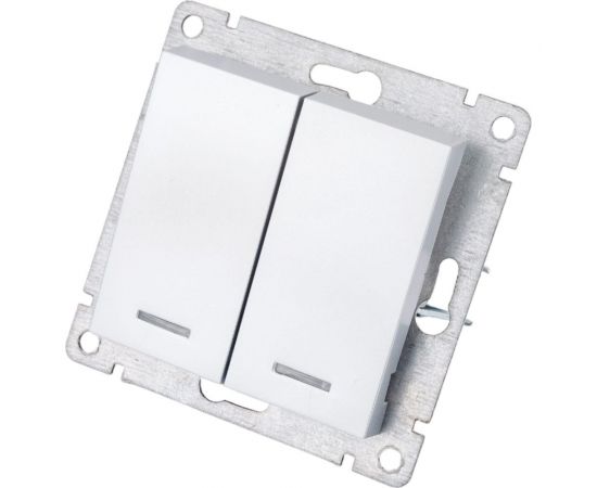 Двухклавишный выключатель UNIVersal с подсветкой серия афина, с/у, 10а, 220в, серебро еврослот A0123-S 