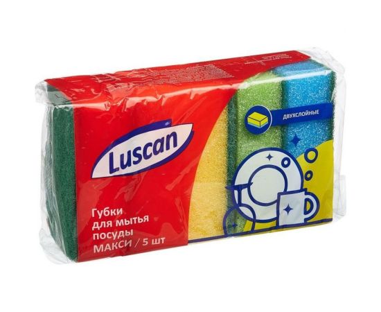 Губки для мытья посуды Luscan Макси 95x65x30 мм 5 шт/уп 549252 