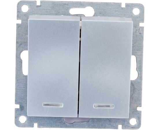 Двухклавишный выключатель UNIVersal с подсветкой серия афина, с/у, 10а, 220в, серебро еврослот A0123-S – изображение 4