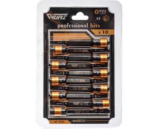 Бита магнитная PZ2, 65 мм, двухсторонняя, с магнитным держателем, 10 шт WURZ 3330 – изображение 2