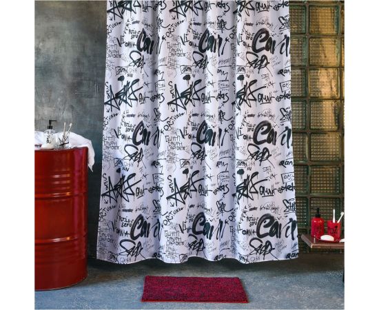 Занавеска для ванной комнаты Moroshka Graffity тканевая. 180x180 см., цвет белый и черный 916-301-01 – изображение 3