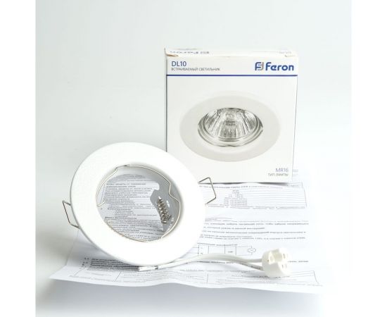 Потолочный встраиваемый светильник FERON dl10 mr16 50w g5.3 белый матовый 48463 – изображение 6