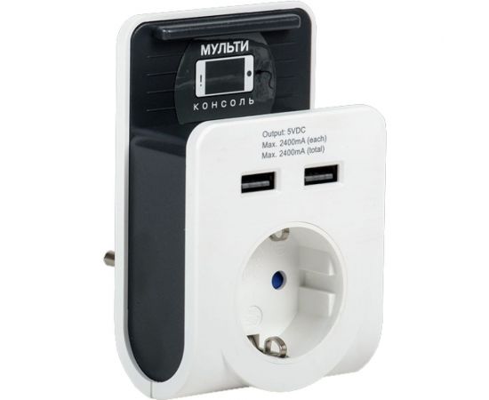 Адаптер IEK Т-02 01 1 место, 2P+PE, 16А, 2хUSB, 2,4А, белый WTP11-16-01-Z-K01 