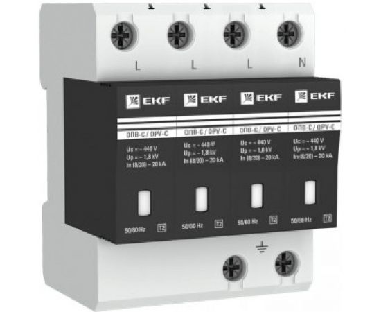 Ограничитель импульсных напряжений EKF серии ОПВ-B/4P In 30кА 400В EKF opv-b4 
