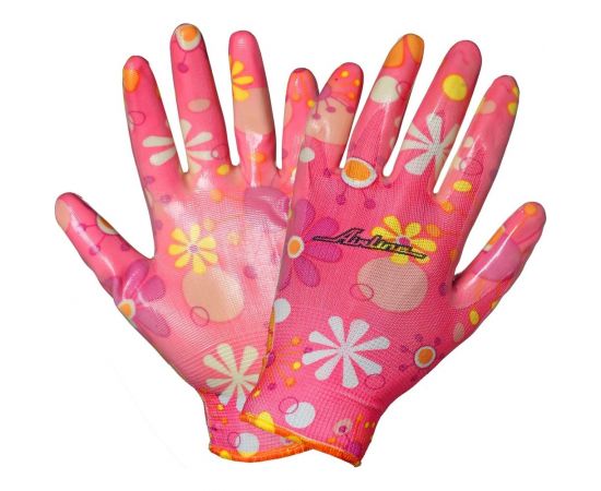 Полиэфирные женские перчатки с цельным нитриловым покрытием ладони Airline р.M, розовые AWG-NW-09 