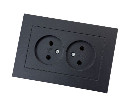 Двухместная розетка UNIVersal серия афина, без заземления, скрытой установки, 16а, 220в, графит, еврослот A0102-Gr – изображение 4