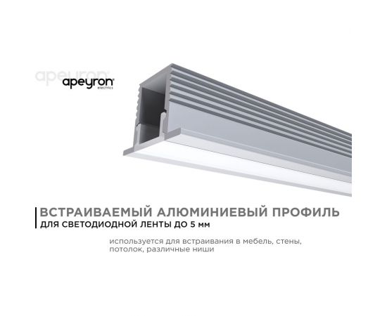 Алюминиевый профиль для Led ленты Apeyron встраиваемый, 12,4x9мм, 2м, лента до 5мм, комплект 08-39 – изображение 7
