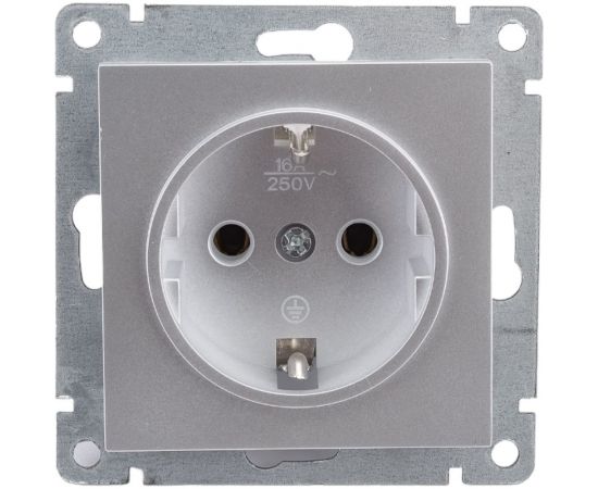 Одноместная розетка UNIVersal серия афина с/з, с/у, 16а, 220в, серебро еврослот A0028-S – изображение 4