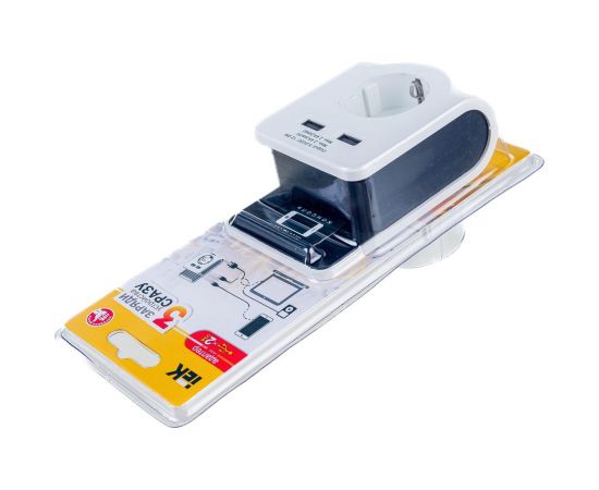 Адаптер IEK Т-02 01 1 место, 2P+PE, 16А, 2хUSB, 2,4А, белый WTP11-16-01-Z-K01 – изображение 3