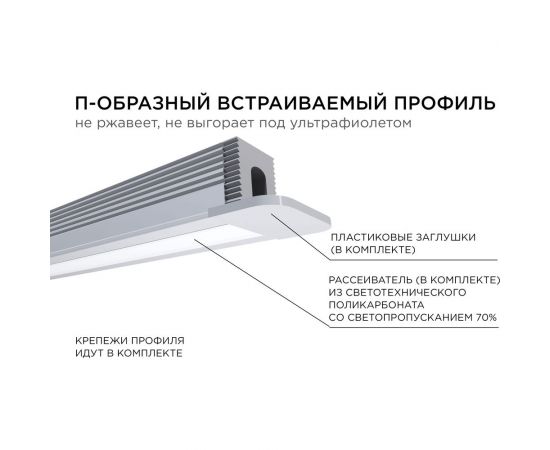 Алюминиевый профиль для Led ленты Apeyron встраиваемый, 12,4x9мм, 2м, лента до 5мм, комплект 08-39 – изображение 6