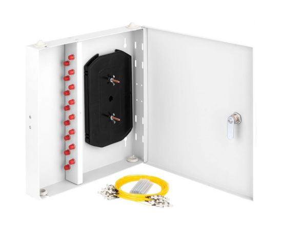 Настенный оптический кросс NIKOMAX укомплектованный на 16 портов FC/UPC, SM 9/125 OS2, NMF-WP16FCUS2-IP-ES-GY 