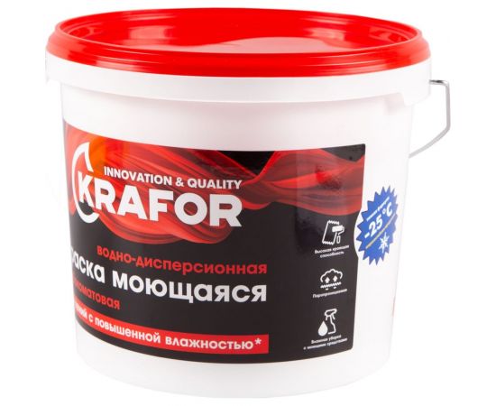 Интерьерная краска Krafor водно-дисперсная моющаяся глубокоматовая 6.5 кг 26954 