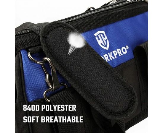 Сумка для инструмента WORKPRO 640D 510x260x290 мм, с широким горлом, на молнии, с пластиковым дном WP281026 – изображение 7