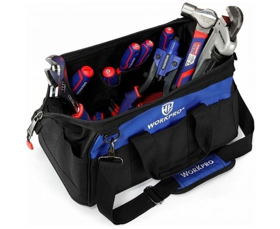 Сумка для инструмента WORKPRO 640D 510x260x290 мм, с широким горлом, на молнии, с пластиковым дном WP281026 – изображение 9