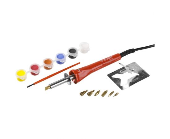 Прибор для выжигания с набором насадок 7шт и красками Зубр МАСТЕР 55425 