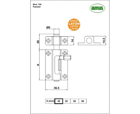 Задвижка Amig латунь, матовый хром 700-40 LCM – изображение 2