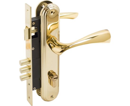 Врезной замок БУЛАТ ЗВ4-3.03.05 НОМОС (золото; 5 перфоключей; с ручками) 13562 