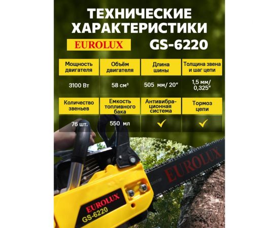 Бензопила Eurolux GS-6220 70/6/27 – изображение 12