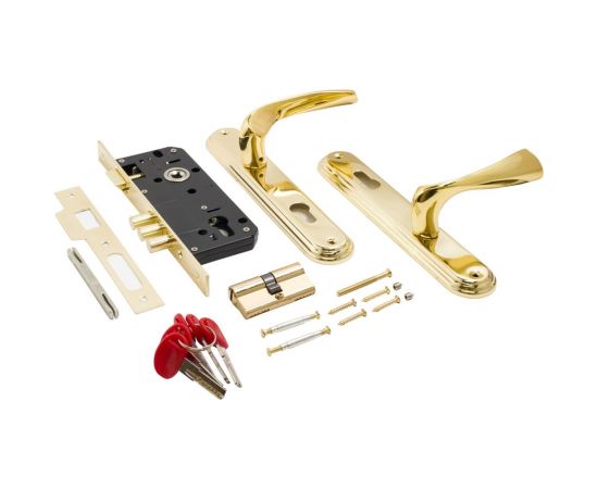 Врезной замок БУЛАТ ЗВ4-3.03.05 НОМОС (золото; 5 перфоключей; с ручками) 13562 – изображение 3
