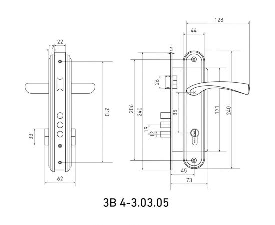 Врезной замок БУЛАТ ЗВ4-3.03.05 НОМОС (золото; 5 перфоключей; с ручками) 13562 – изображение 2