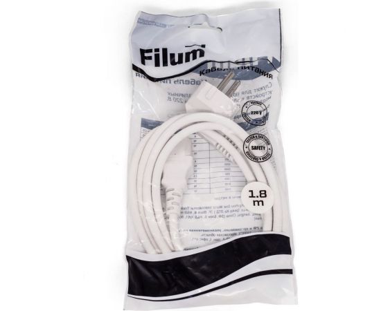 Кабель питания Filum cee 7/7-с13, 3x0.75мм?, 220в, 10a, белый, 1.8м FL-PC10-EU-C13-1.8M-W – изображение 2