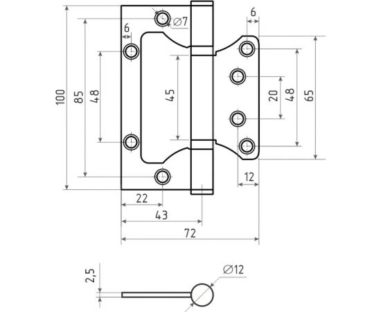 Накладная петля ISPARUS ISP 800-4"" FHP (универсальная; матовый хром; без колпачка; 100х72х2,5 мм) 17110 – изображение 2