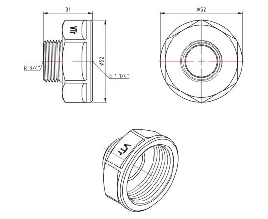 Переходник Valtec внутренняя-наружная резьба 1 1/4"x3/4" VTr.592.N.0705 – изображение 4