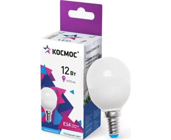 Светодиодная лампа КОСМОС LED 12Вт Шар 220В E14 6500К LkeLED12wGL45E1465 
