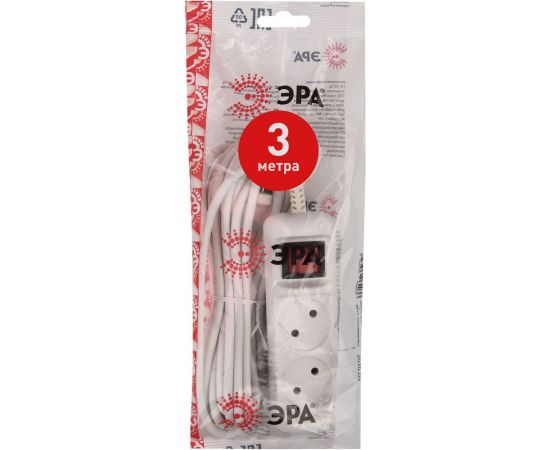 Удлинитель ЭРА U-2s-3m-2x1 без заземления, с выключателем, 2 гнезда, 3 метра, ПВС, 2х1мм2, 10А, 20/720 Б0044047 – изображение 2